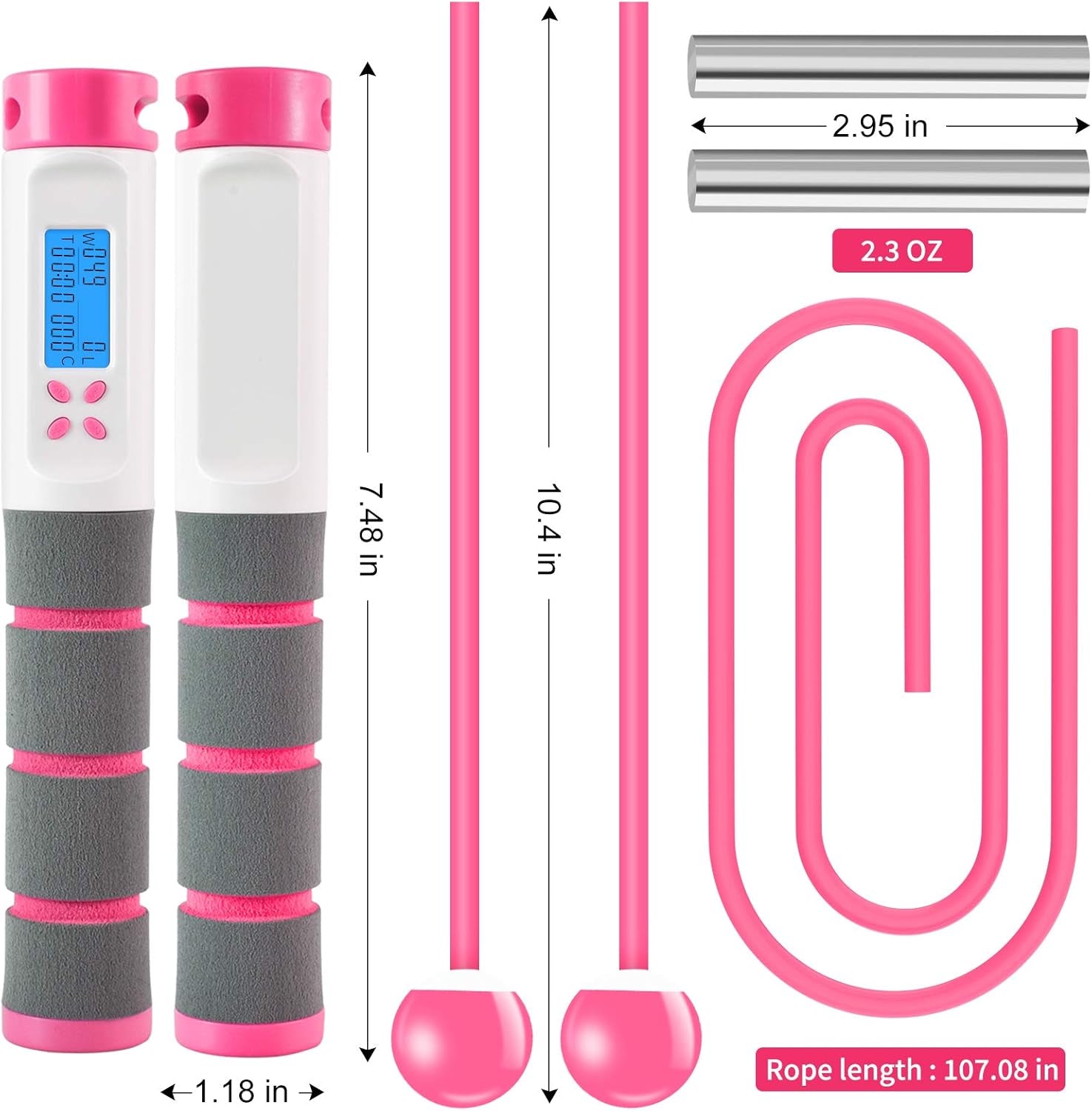 Jump Rope, Digital Weighted Handle Workout Jumping Rope with Calorie Counter for Fitness Exercise Boxing, Cordless Skipping Rope for Adults, Men, Women, Kids, Girls