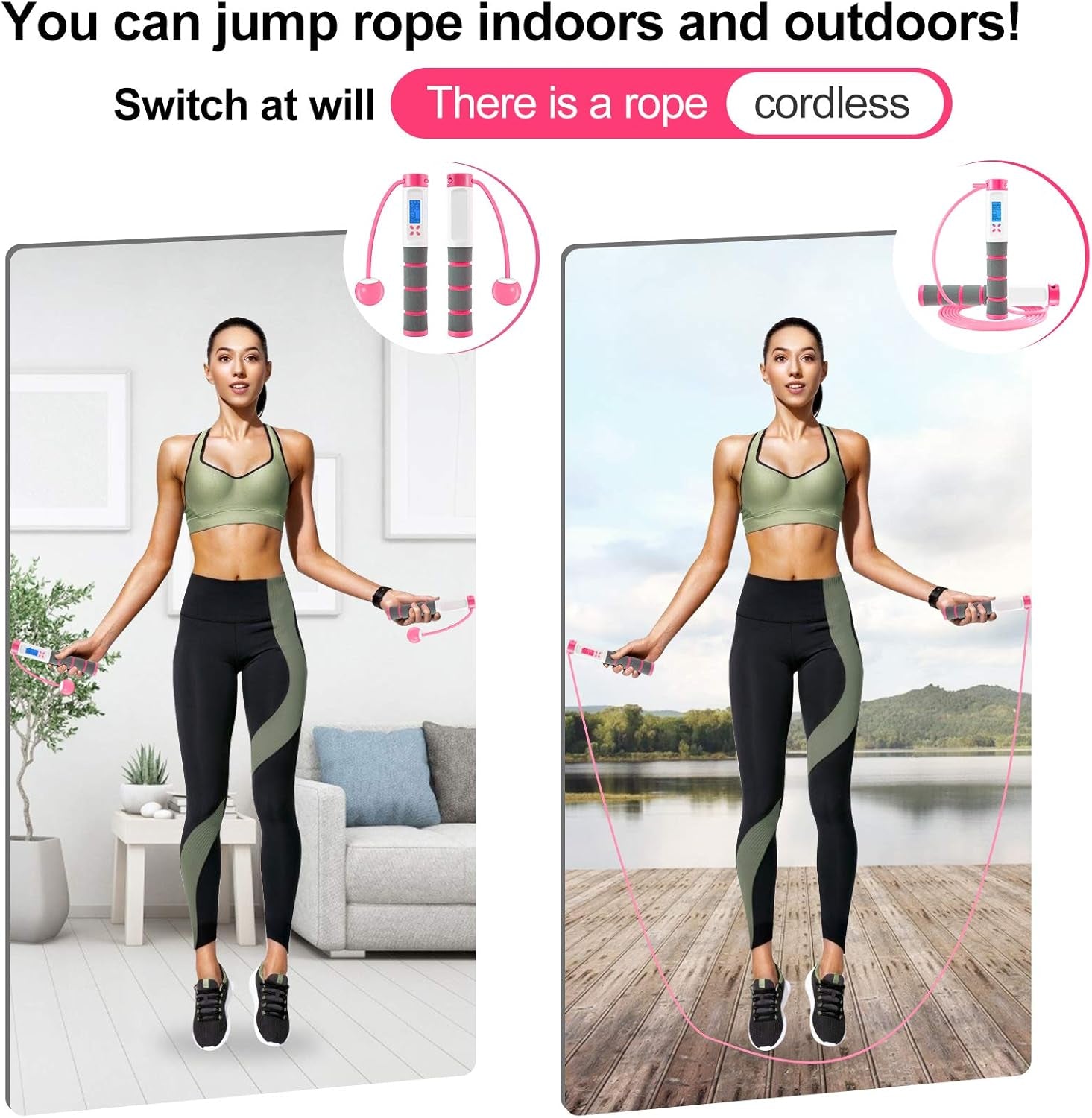 Jump Rope, Digital Weighted Handle Workout Jumping Rope with Calorie Counter for Fitness Exercise Boxing, Cordless Skipping Rope for Adults, Men, Women, Kids, Girls