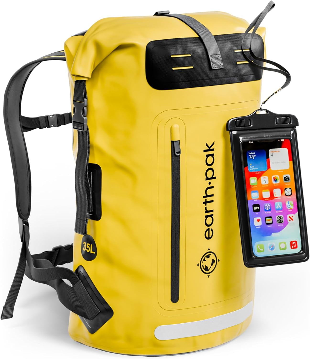 Waterproof Backpack - Heavy Duty Hiking Backpack - Roll-Top Closure Bag - Cushioned Dry Bag Waterproof Phone Case