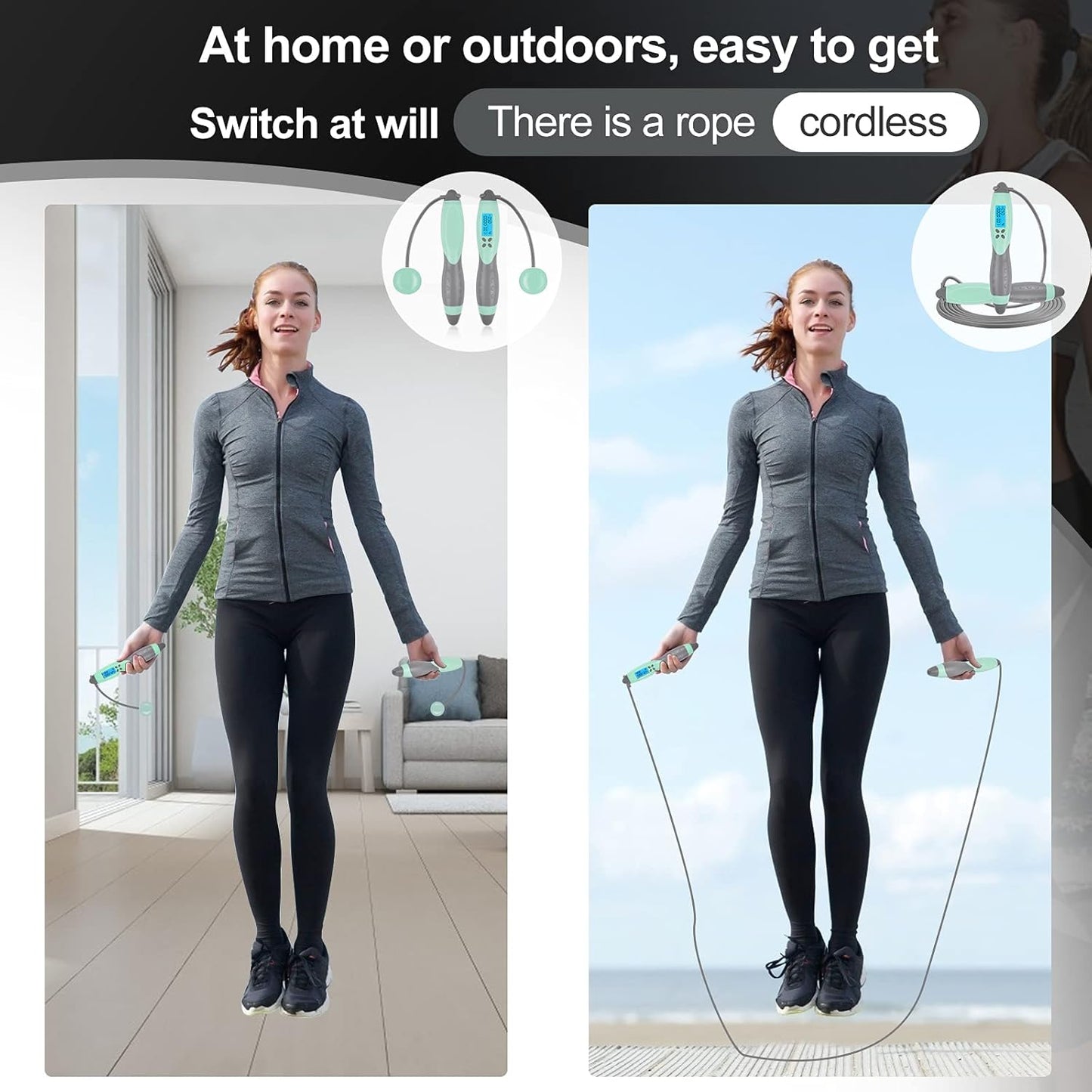 Jump Rope, Digital Weighted Handle Workout Jumping Rope with Calorie Counter for Fitness Exercise Boxing, Cordless Skipping Rope for Adults, Men, Women, Kids, Girls