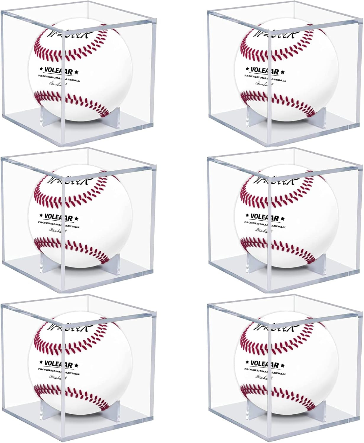 Baseball Display Case 6 Pack, UV Protected Acrylic Square Baseball Holder, Clear Cube Autograph Memorabilia Ball Display Cases, Official Size Baseball Display Box