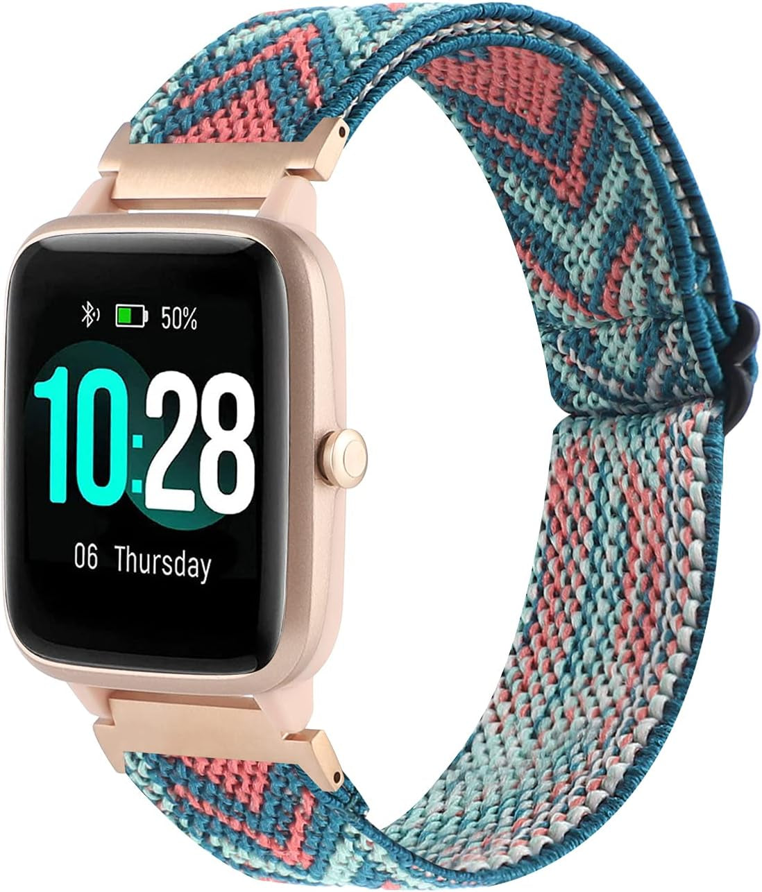 Adjustable Elastic Watch Band Compatible with Veryfitpro ID205L ID205S ID205 ID205U Smart Watch Bands, 19Mm Stretchy Nylon Loop Strap Soft Wrist Bands for Women Men (Green Arrow)