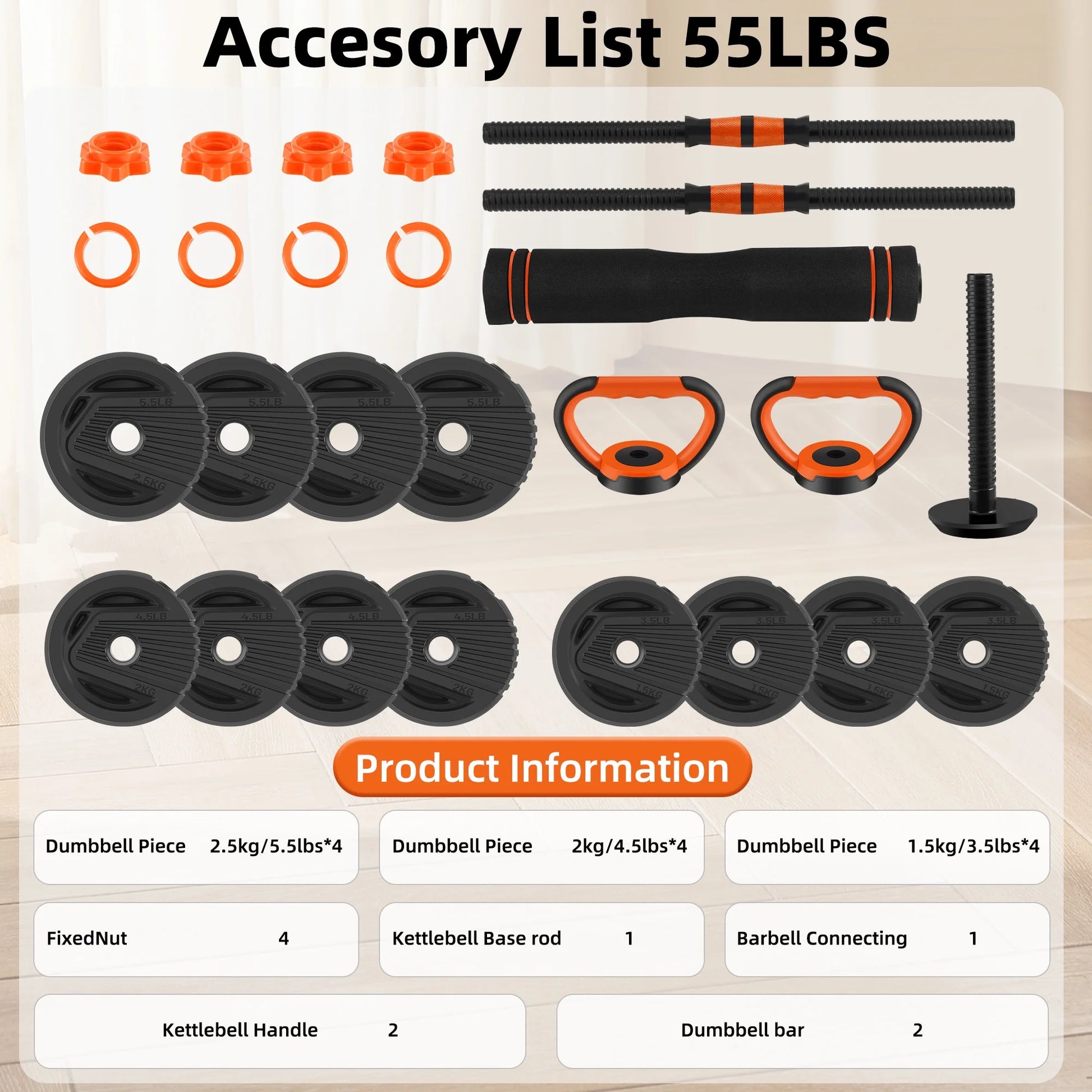 Adjustable Dumbbells, 55Lbs Free Weight Set with Connector, 4 In1 Dumbbells Set Used as Barbell, Kettlebells, Push up Stand, Fitness Exercises for Home Gym Suitable Men/Women