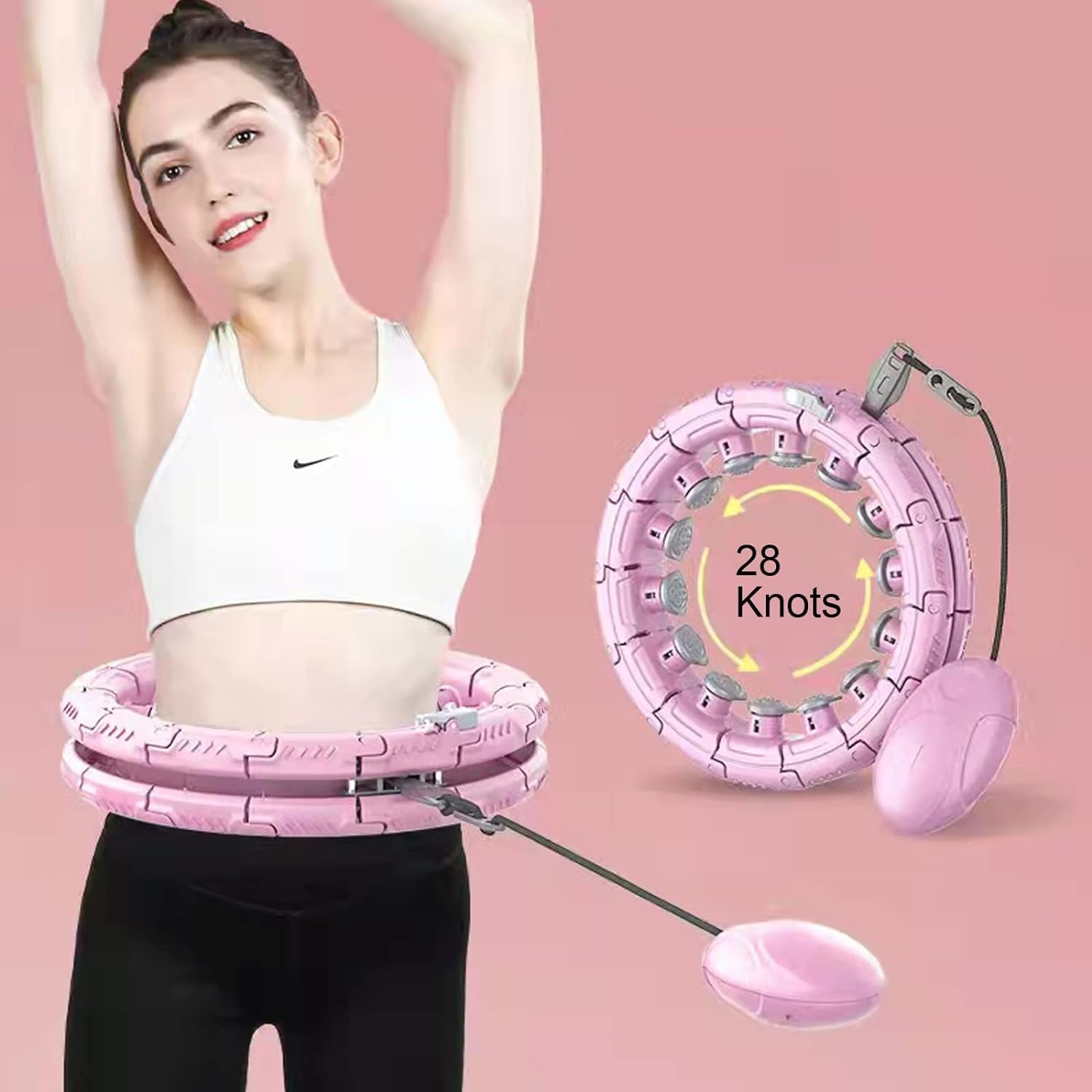 Smart Weighted Hula Exercise Hoop: 2 in 1 Abdomen Fitness Massage Hoola Hoops with Timer Smart Adjustable Pilates Fitness Non-Fall 28 Knots Adjustable Size Suitable for Adults & Kids