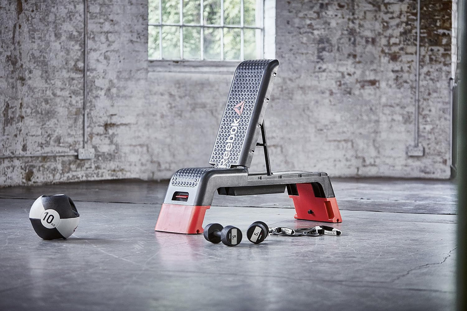 Professional 47-Inch Long Multi-Purpose Aerobic, Cardio, and Strength Challenging Home Fitness Deck Bench, Black