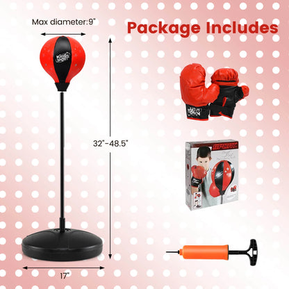 Kids Punching Bag Toy Set Adjustable Stand Boxing Glove Speed Ball with Pump Red
