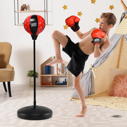 Kids Punching Bag Toy Set Adjustable Stand Boxing Glove Speed Ball with Pump Red