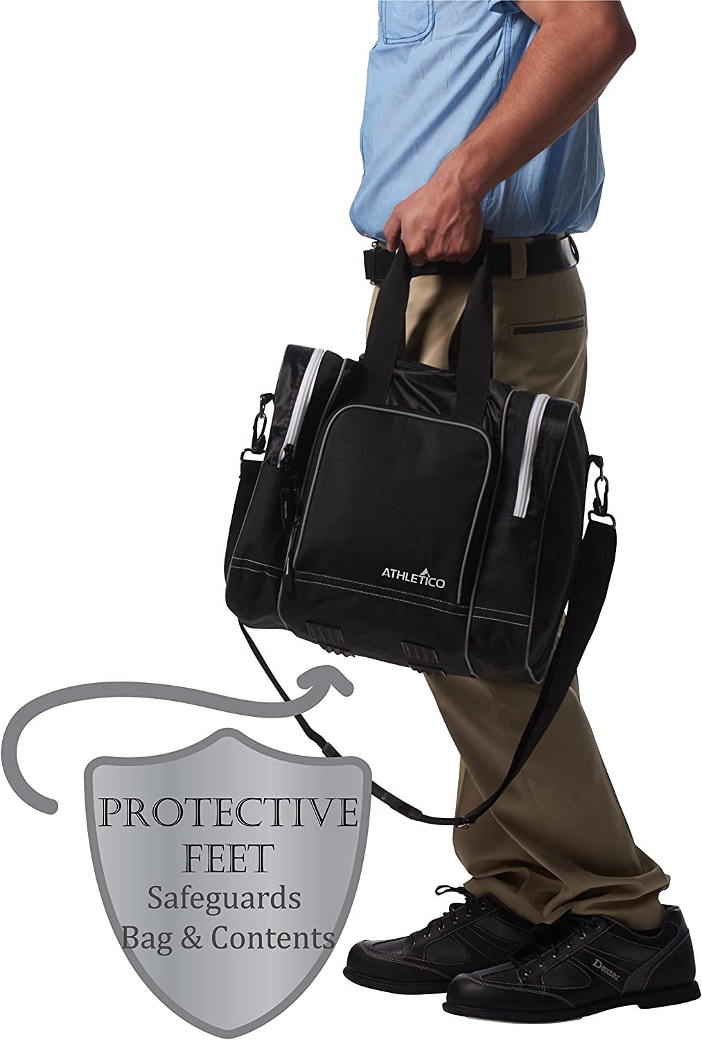 Bowling Bag for Single Ball - Single Ball Tote Bag with Padded Ball Holder - Fits a Single Pair of Bowling Shoes up to Mens Size 14