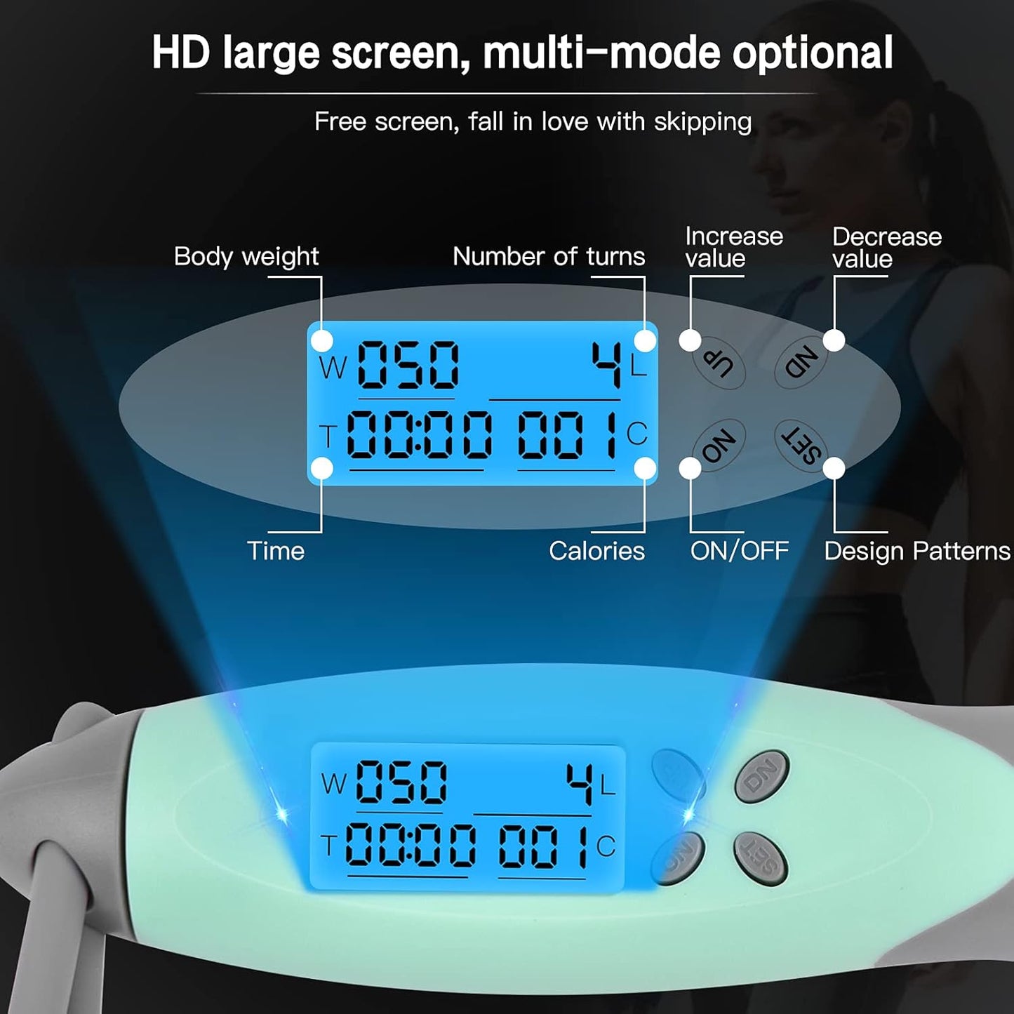 Jump Rope, Digital Weighted Handle Workout Jumping Rope with Calorie Counter for Fitness Exercise Boxing, Cordless Skipping Rope for Adults, Men, Women, Kids, Girls