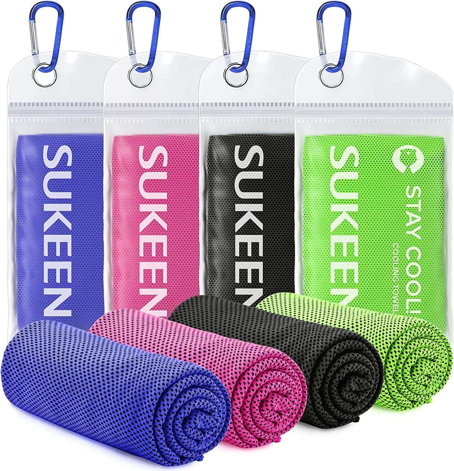 [4 Pack] Cooling Towel (40"X12"), Ice Microfiber Towel, Soft Breathable for Yoga, Sport, Running, Gym, Workout, Camping, Fitness & More Activities