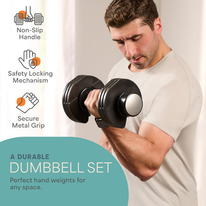 Adjustable Dumbbells Set of 2 | 5Lb-25Lb, 2.5Lb-15Lb, 6In1 - Compact Quick Weights for Full Body Exercise & Fitness Adjustable Weight for Home Gym