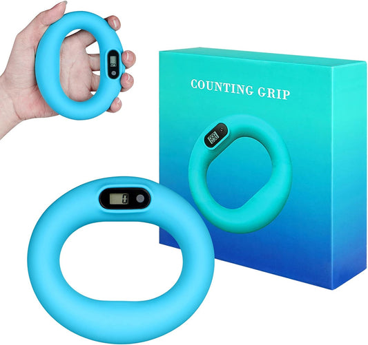 Counting Grip Strength Trainer, Hand Grip Trainer Silicone Rings Forearm Gripper Workout, Hand Exerciser Finger Resistance Exercise Squeezer for Adults and Kids (Blue-A)