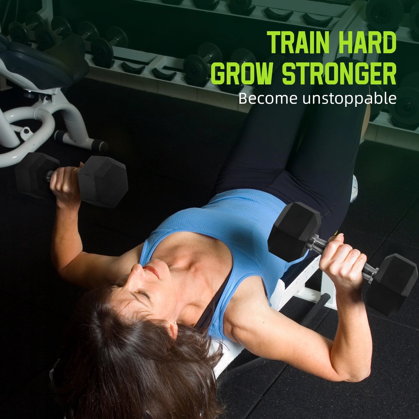 Rubber Encased Hex Dumbbell, Black, 10 Lb