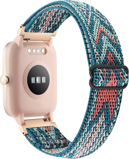 Adjustable Elastic Watch Band Compatible with Veryfitpro ID205L ID205S ID205 ID205U Smart Watch Bands, 19Mm Stretchy Nylon Loop Strap Soft Wrist Bands for Women Men (Green Arrow)