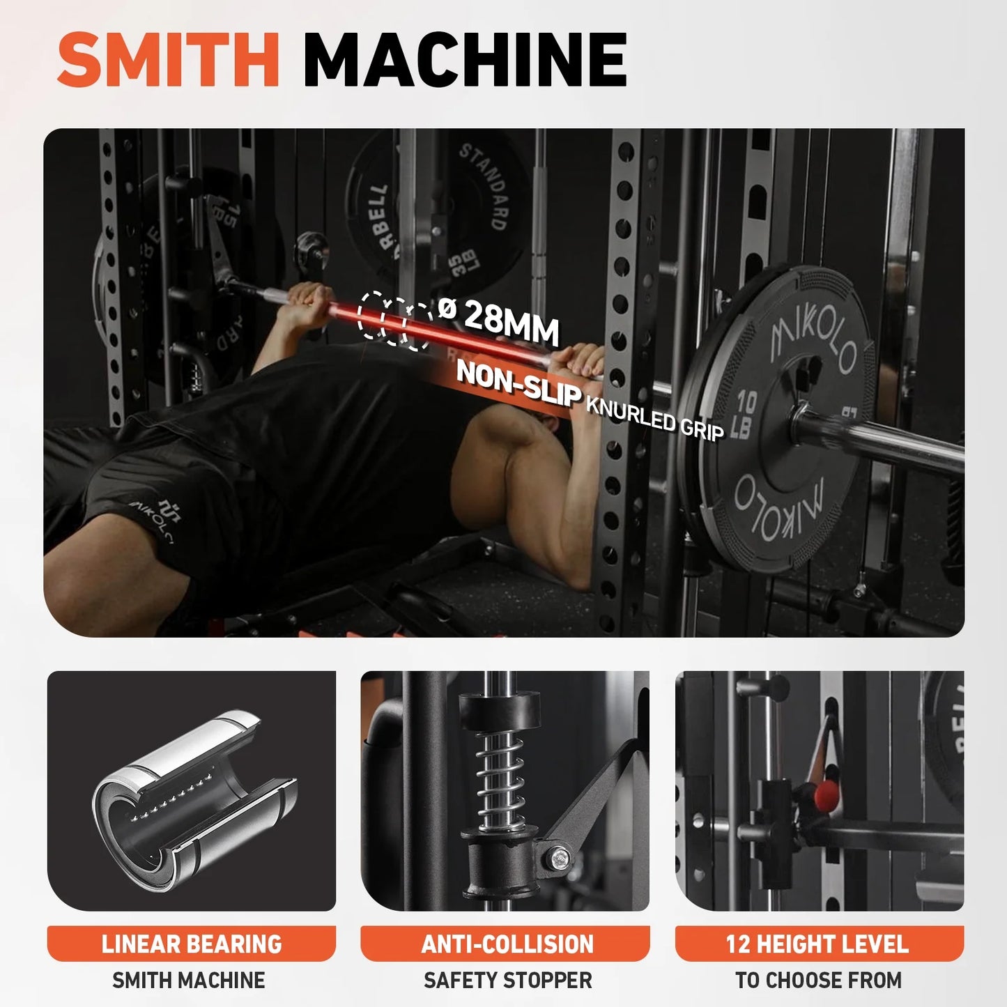 Smith Machine, All-In-One Power Rack Cage with Vertical Leg Press, 2000LBS Power Cage Squat Rack with Smith Bar, Dual Pulley Cable Crossover System for Home Gym with Weight Bench