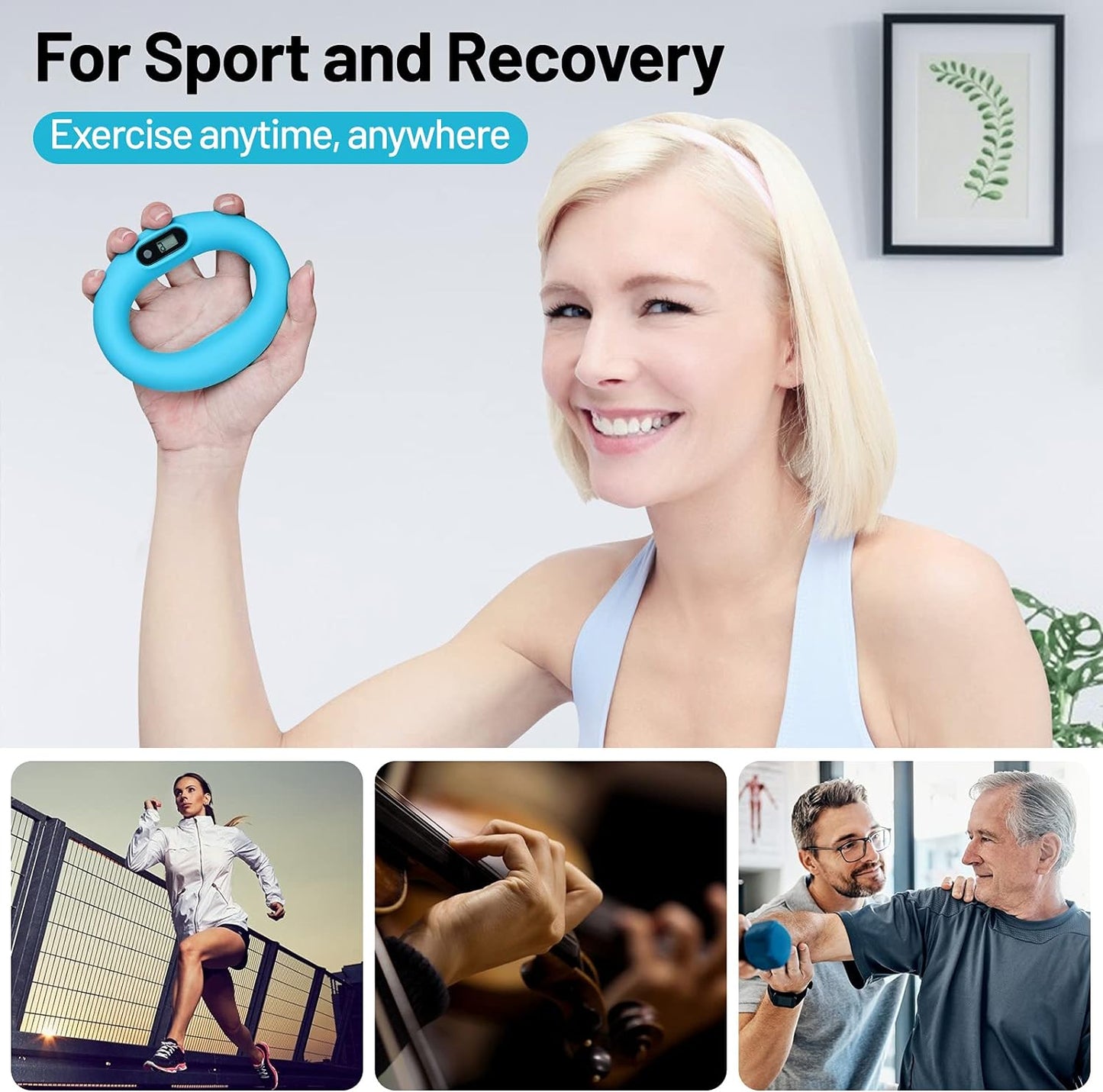 Counting Grip Strength Trainer, Hand Grip Trainer Silicone Rings Forearm Gripper Workout, Hand Exerciser Finger Resistance Exercise Squeezer for Adults and Kids (Blue-A)