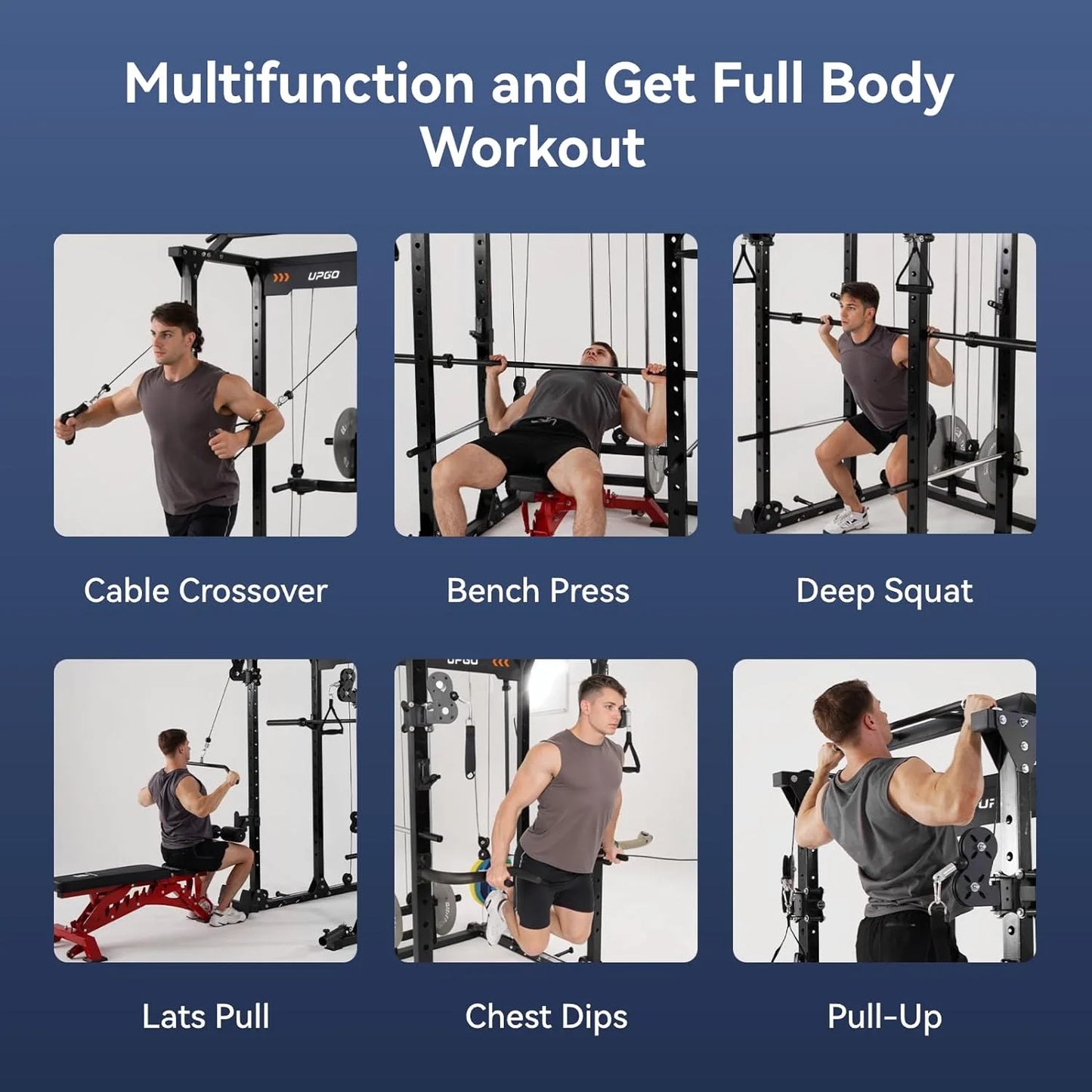 Power Cage, 1600Lbs Multi-Function Power Rack with Adjustable Cable Crossover, Power Cage for Home Gym, Black