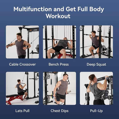 Power Cage, 1600Lbs Multi-Function Power Rack with Adjustable Cable Crossover, Power Cage for Home Gym, Black