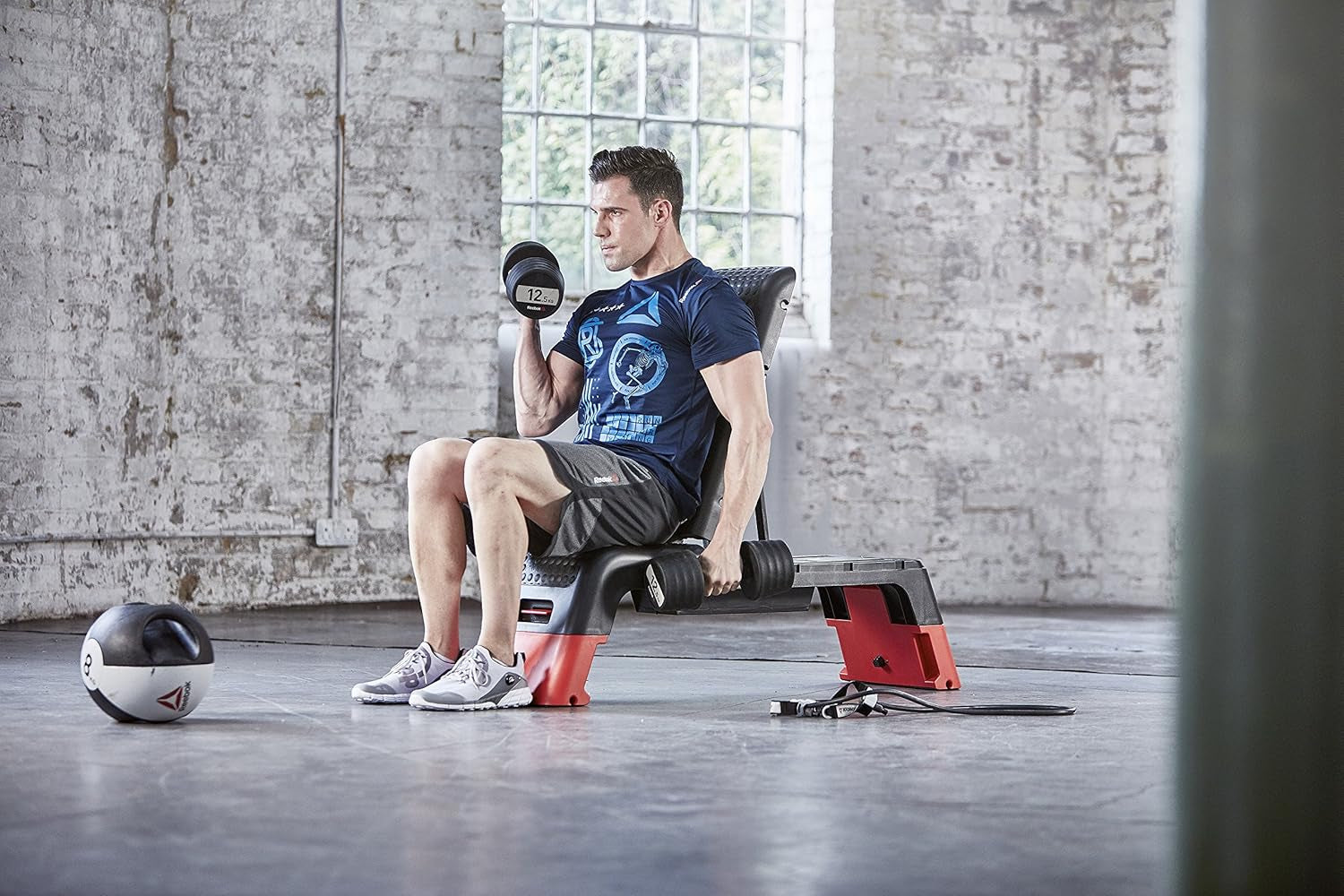 Professional 47-Inch Long Multi-Purpose Aerobic, Cardio, and Strength Challenging Home Fitness Deck Bench, Black