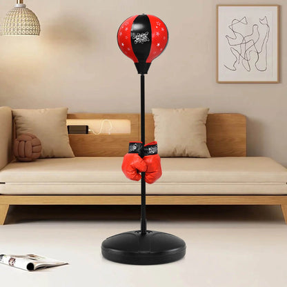 Kids Punching Bag Toy Set Adjustable Stand Boxing Glove Speed Ball with Pump Red