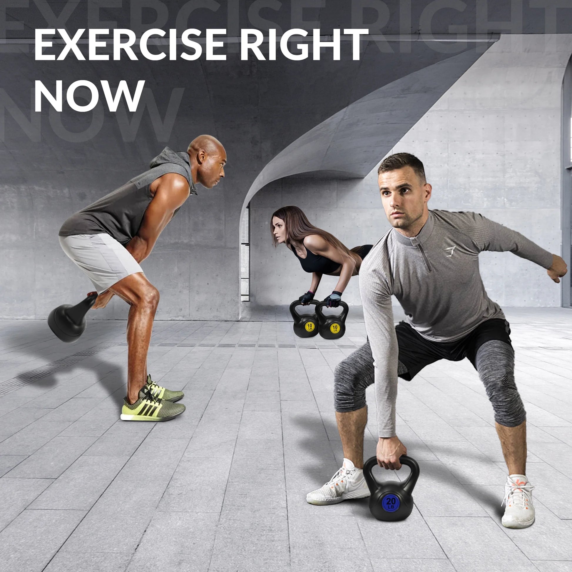 Wide Grip Kettlebell Exercise Fitness Weight Set, 3-Pieces: 10Lb, 15Lb and 20Lb Kettlebells