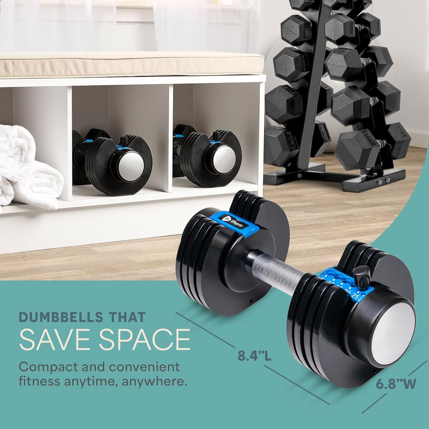 Adjustable Dumbbells Set of 2 | 5Lb-25Lb, 2.5Lb-15Lb, 6In1 - Compact Quick Weights for Full Body Exercise & Fitness Adjustable Weight for Home Gym
