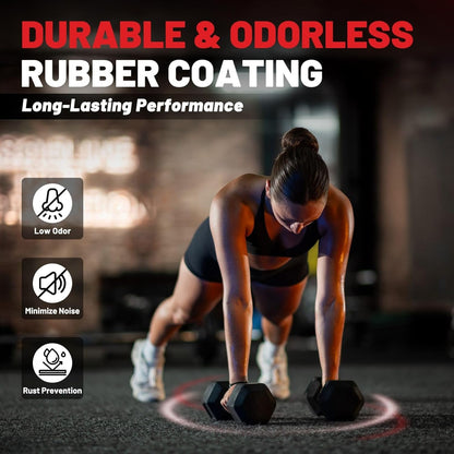 HEX Dumbbell Set 2.5-125Lb, Rubber Encased Home Gym Dumbbells, Exercise & Fitness Weights Dumbbells for Women & Men, Hand Weight for Strength Training