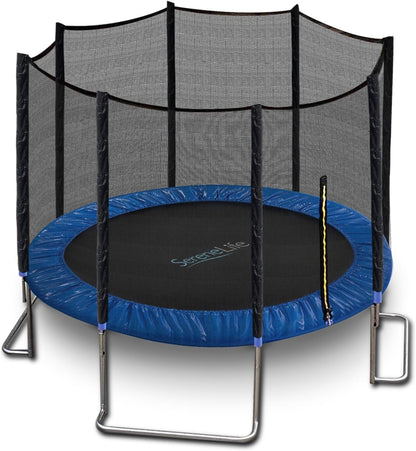 8FT 10FT 12FT 14FT Outdoor Trampoline for Kids and Adults – ASTM Certified Heavy-Duty Backyard Trampoline with Safety Poles, Net Enclosure, and Stable Anti-Rust Frame