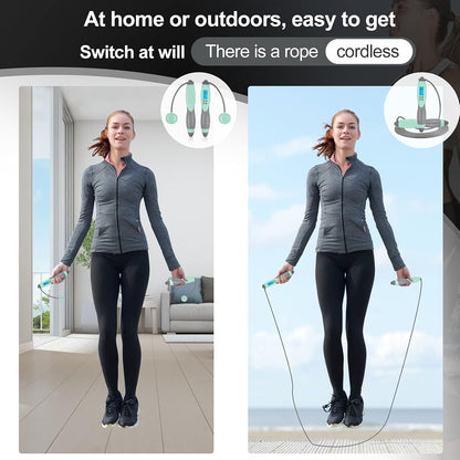 Jump Rope, Digital Weighted Handle Workout Jumping Rope with Calorie Counter for Fitness Exercise Boxing, Cordless Skipping Rope for Adults, Men, Women, Kids, Girls