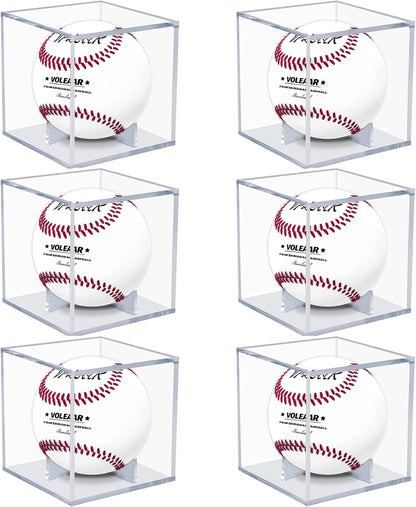 Baseball Display Case 6 Pack, UV Protected Acrylic Square Baseball Holder, Clear Cube Autograph Memorabilia Ball Display Cases, Official Size Baseball Display Box