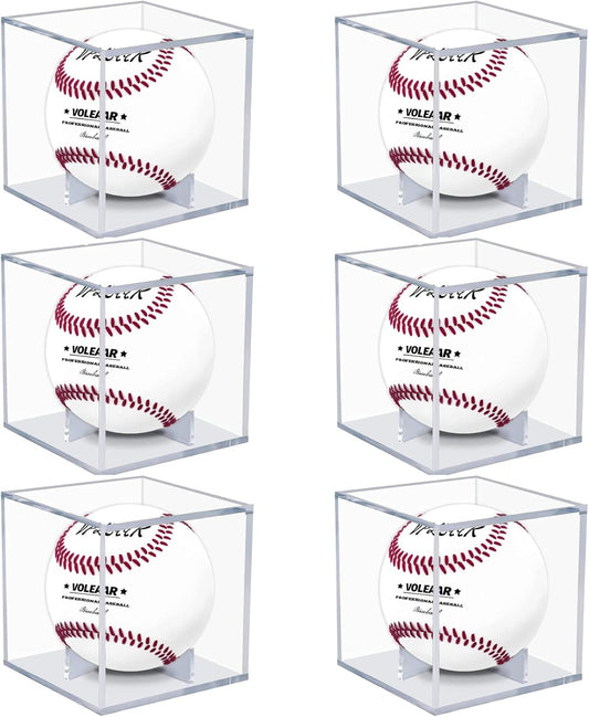 Baseball Display Case 6 Pack, UV Protected Acrylic Square Baseball Holder, Clear Cube Autograph Memorabilia Ball Display Cases, Official Size Baseball Display Box