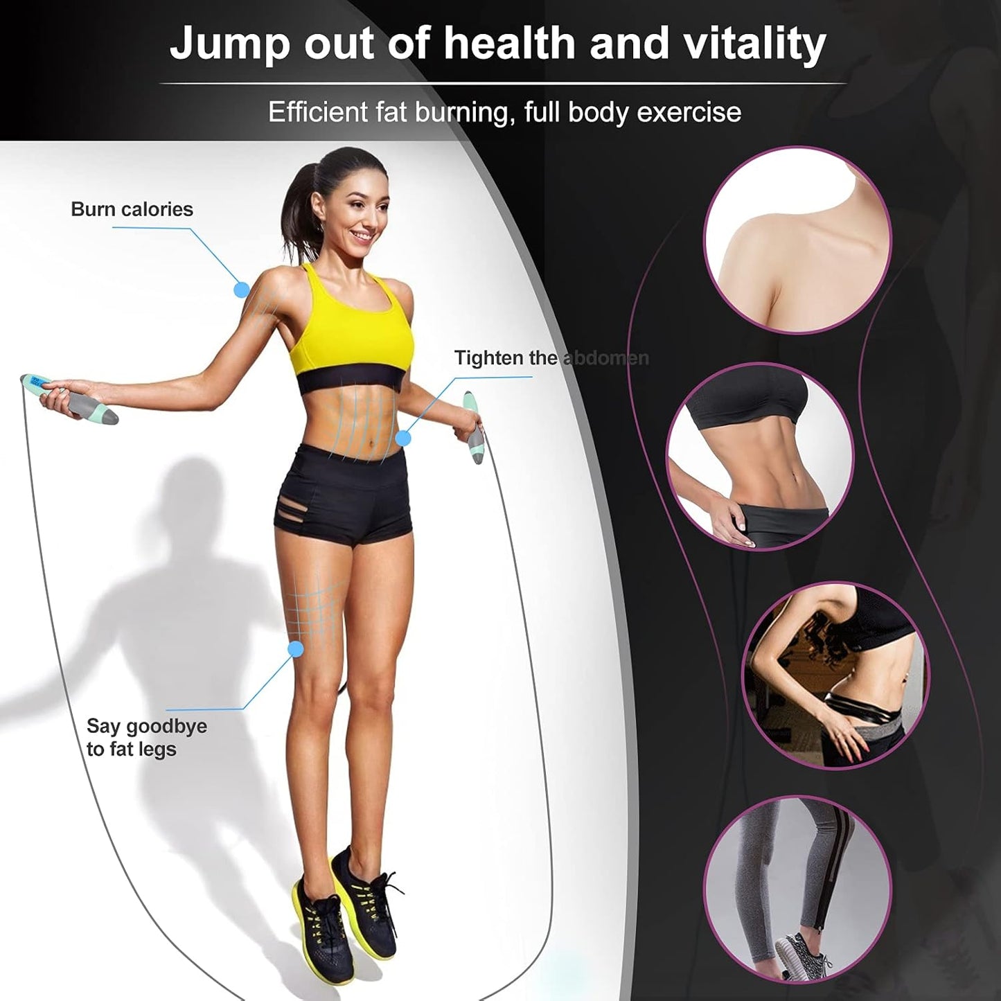 Jump Rope, Digital Weighted Handle Workout Jumping Rope with Calorie Counter for Fitness Exercise Boxing, Cordless Skipping Rope for Adults, Men, Women, Kids, Girls