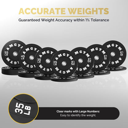 2 Inch Bumper Plates，10-500Lbs，Barbell Rubber Olympic Weight Plates Set for Home Gym, Strength Training & Weight Lifting, Multiple Options Colors