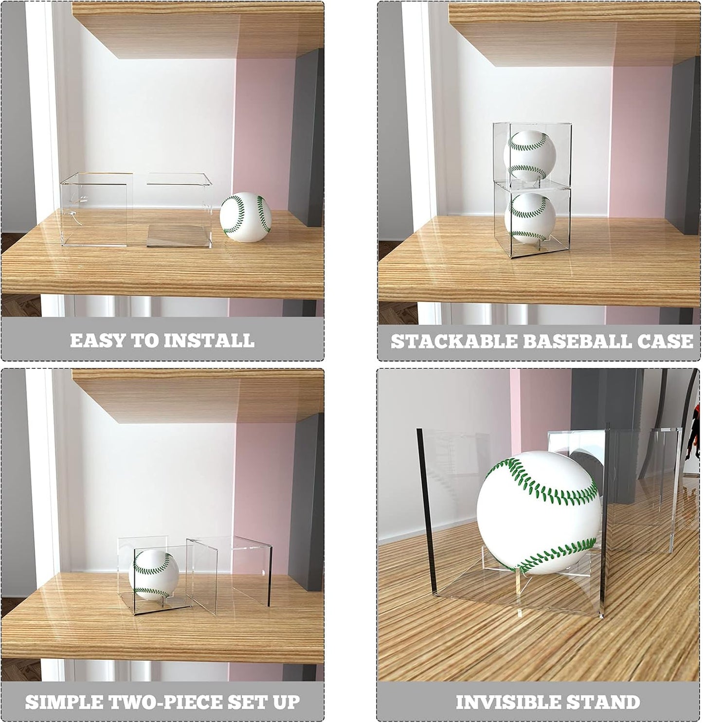 Baseball Display Case 6 Pack, UV Protected Acrylic Square Baseball Holder, Clear Cube Autograph Memorabilia Ball Display Cases, Official Size Baseball Display Box