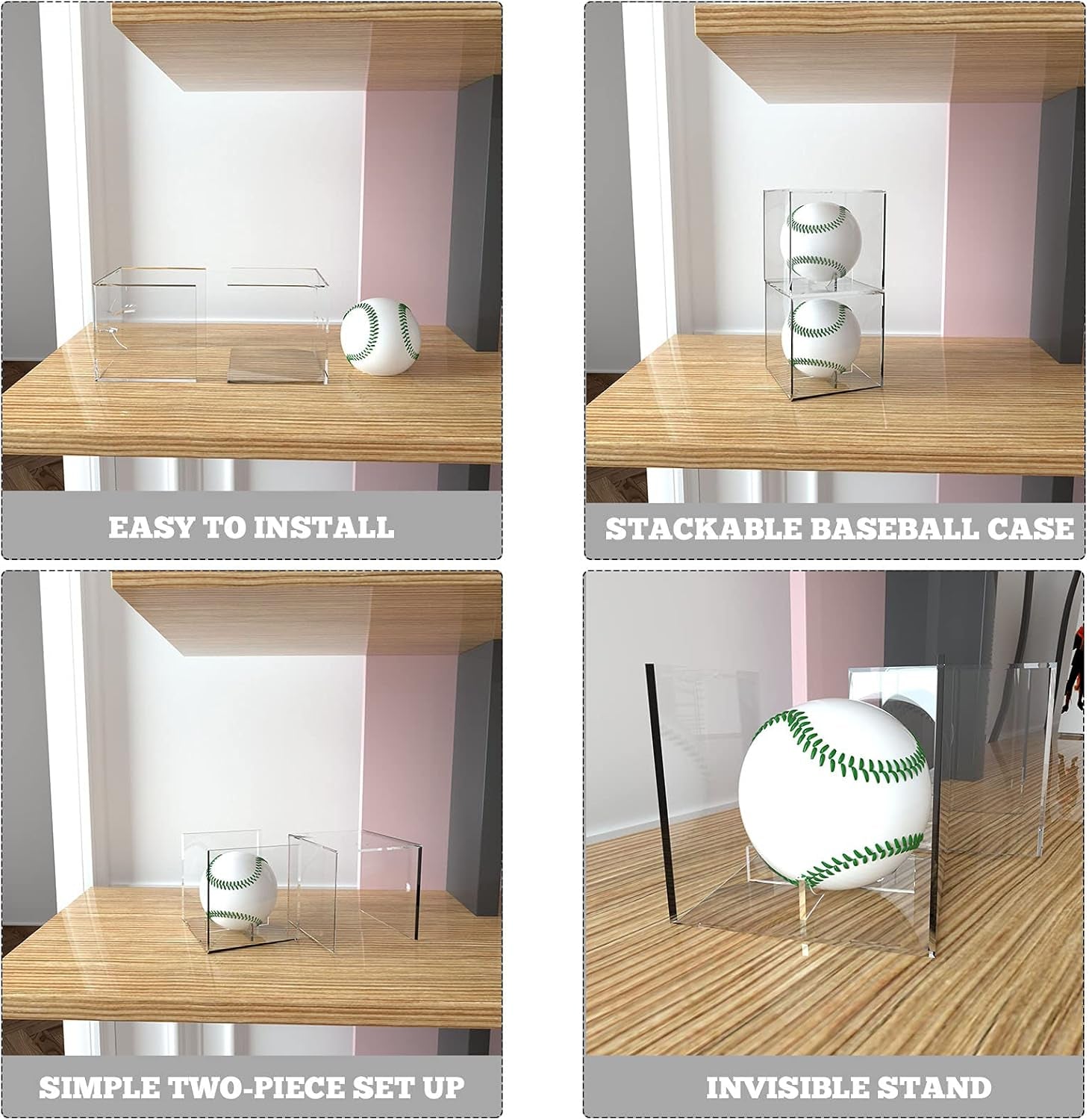 Baseball Display Case 6 Pack, UV Protected Acrylic Square Baseball Holder, Clear Cube Autograph Memorabilia Ball Display Cases, Official Size Baseball Display Box
