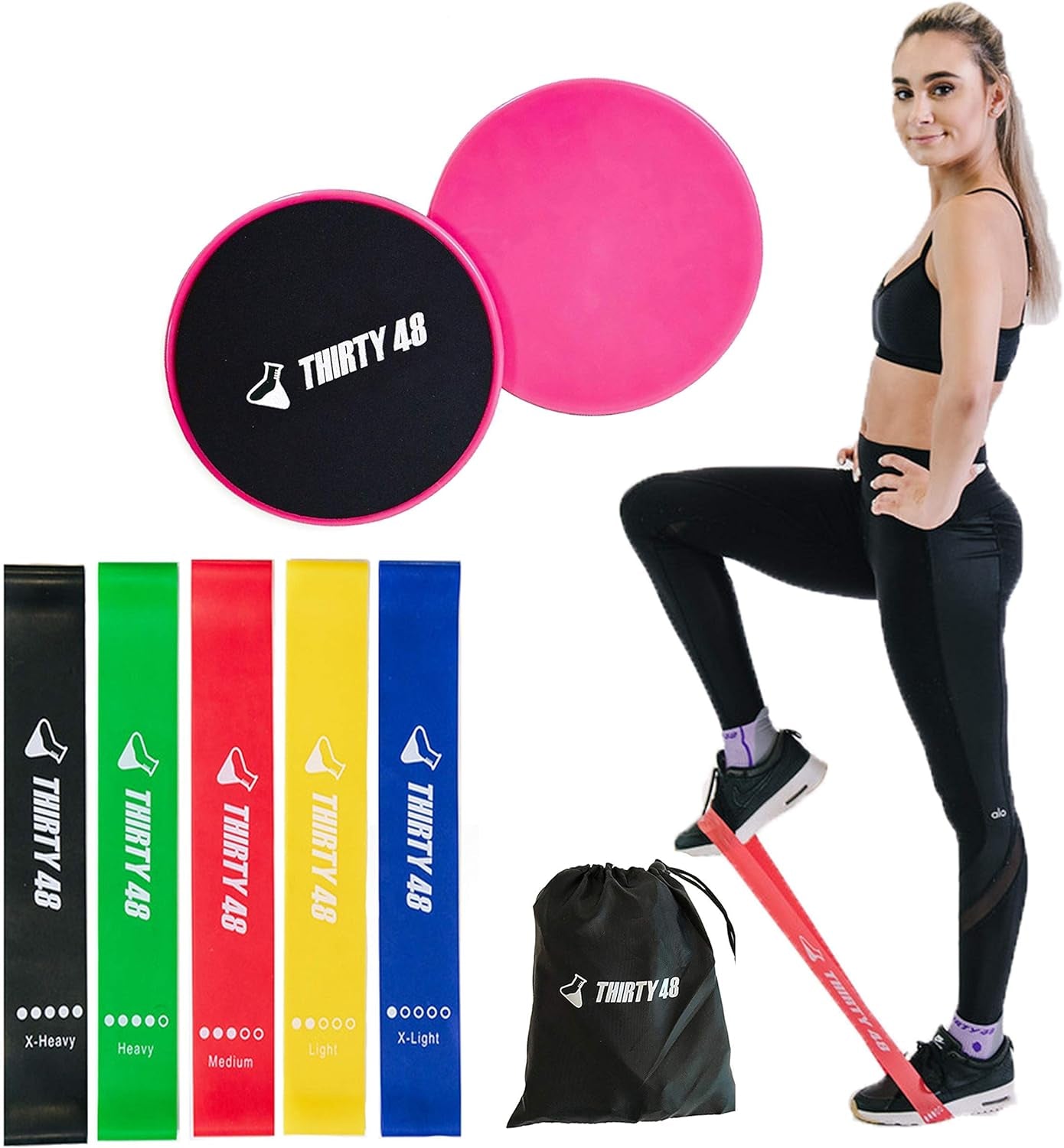 Gliding Discs Core Sliders and 5 Exercise Resistance Bands | Strength, Stability, and Training for Home, Gym, Travel | User Guide & Carry Bag