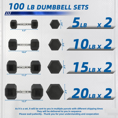 Dumbbell Set, Pairs of 5 Lb, 10 Lb, 15 Lb, and 20 Lb