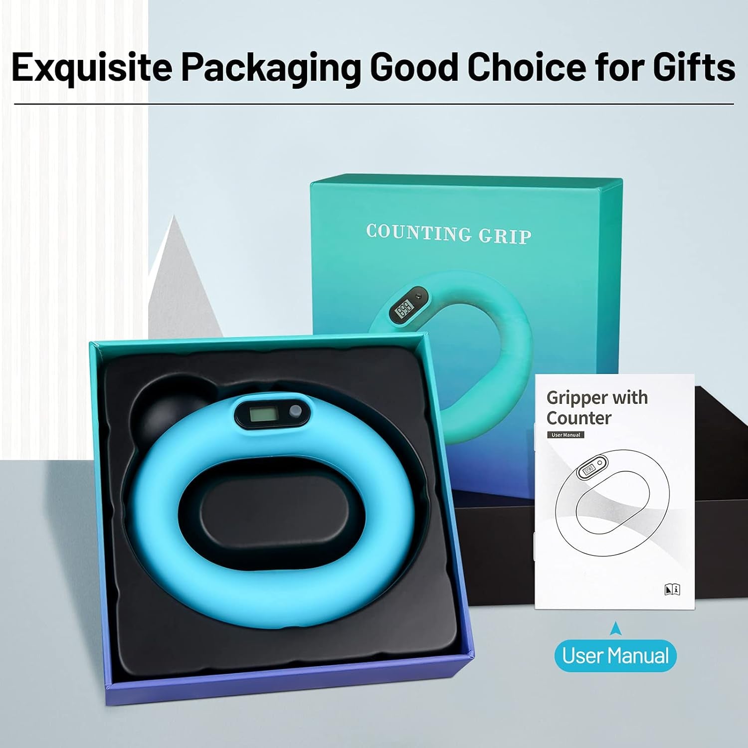 Counting Grip Strength Trainer, Hand Grip Trainer Silicone Rings Forearm Gripper Workout, Hand Exerciser Finger Resistance Exercise Squeezer for Adults and Kids (Blue-A)