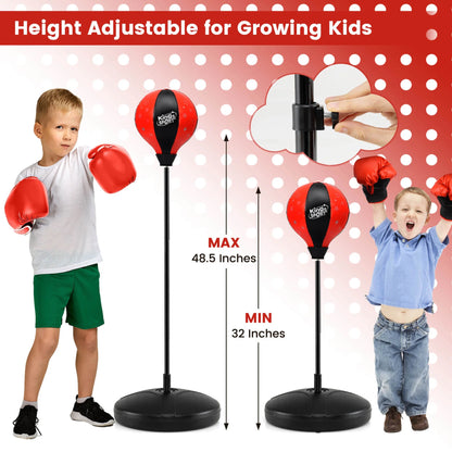 Kids Punching Bag Toy Set Adjustable Stand Boxing Glove Speed Ball with Pump Red