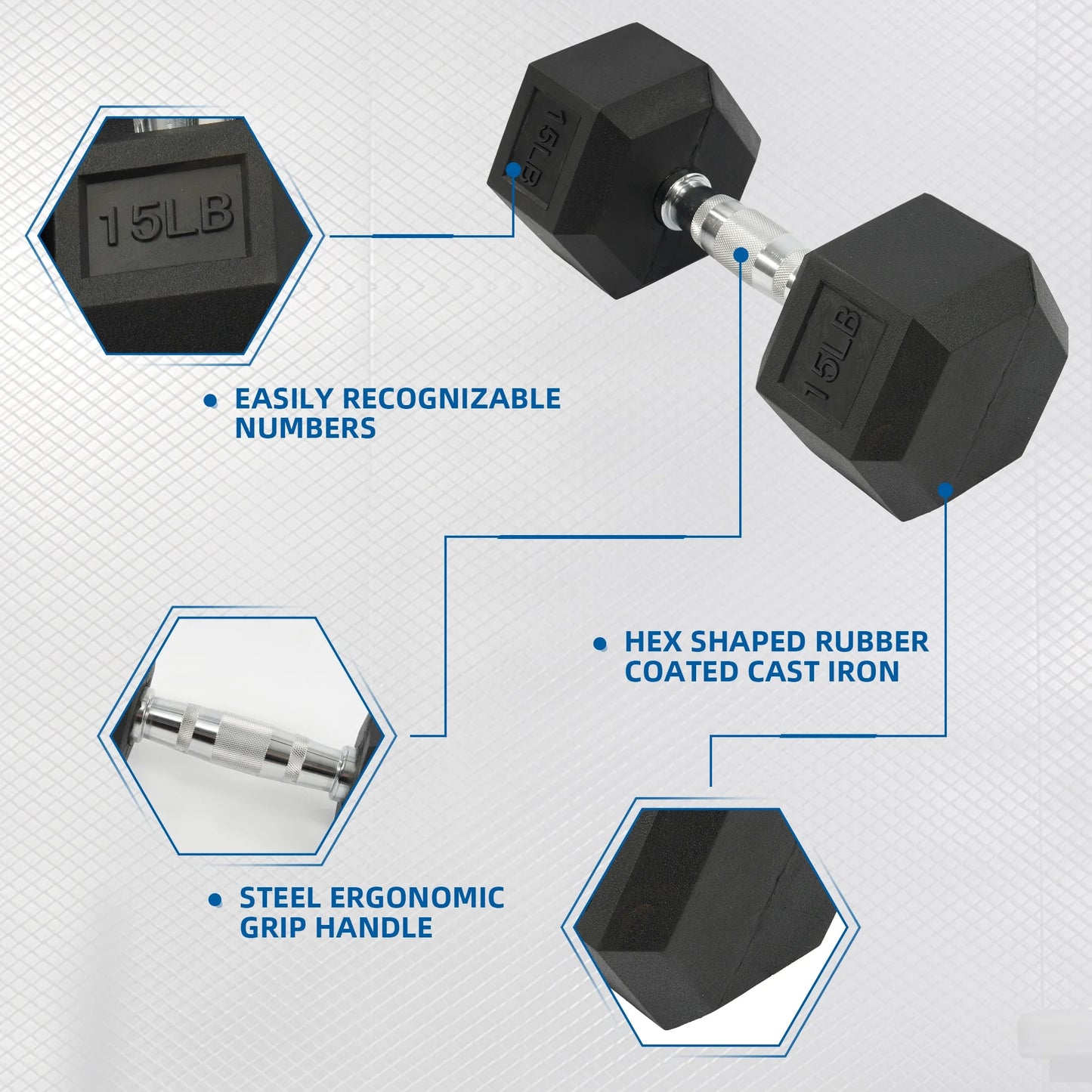Dumbbell Set, Pairs of 5 Lb, 10 Lb, 15 Lb, and 20 Lb