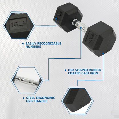 Dumbbell Set, Pairs of 5 Lb, 10 Lb, 15 Lb, and 20 Lb