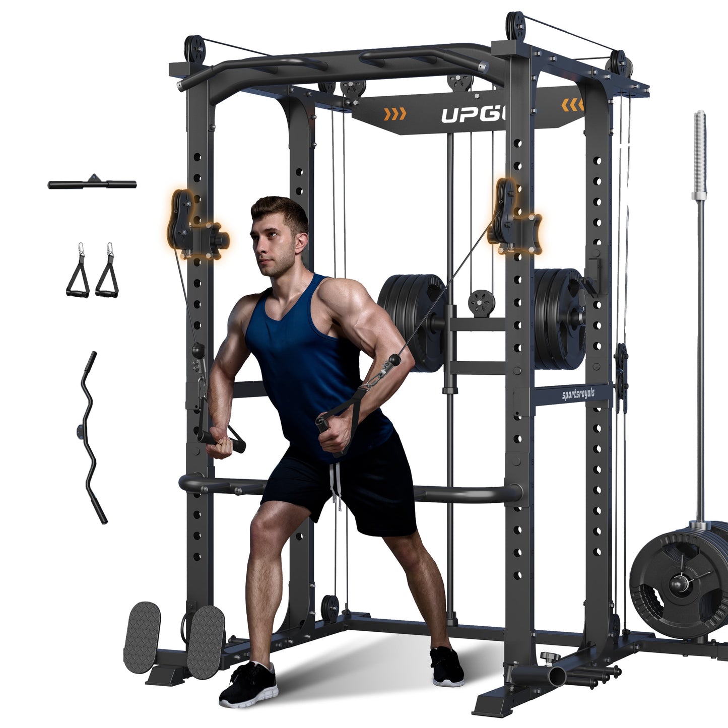 Power Cage, 1600Lbs Multi-Function Power Rack with Adjustable Cable Crossover, Power Cage for Home Gym, Black