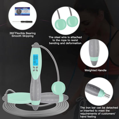 Jump Rope, Digital Weighted Handle Workout Jumping Rope with Calorie Counter for Fitness Exercise Boxing, Cordless Skipping Rope for Adults, Men, Women, Kids, Girls