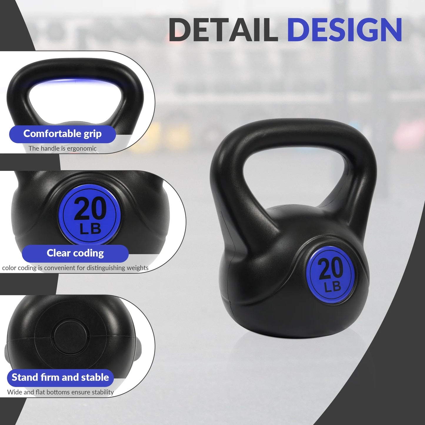 Wide Grip Kettlebell Exercise Fitness Weight Set, 3-Pieces: 10Lb, 15Lb and 20Lb Kettlebells