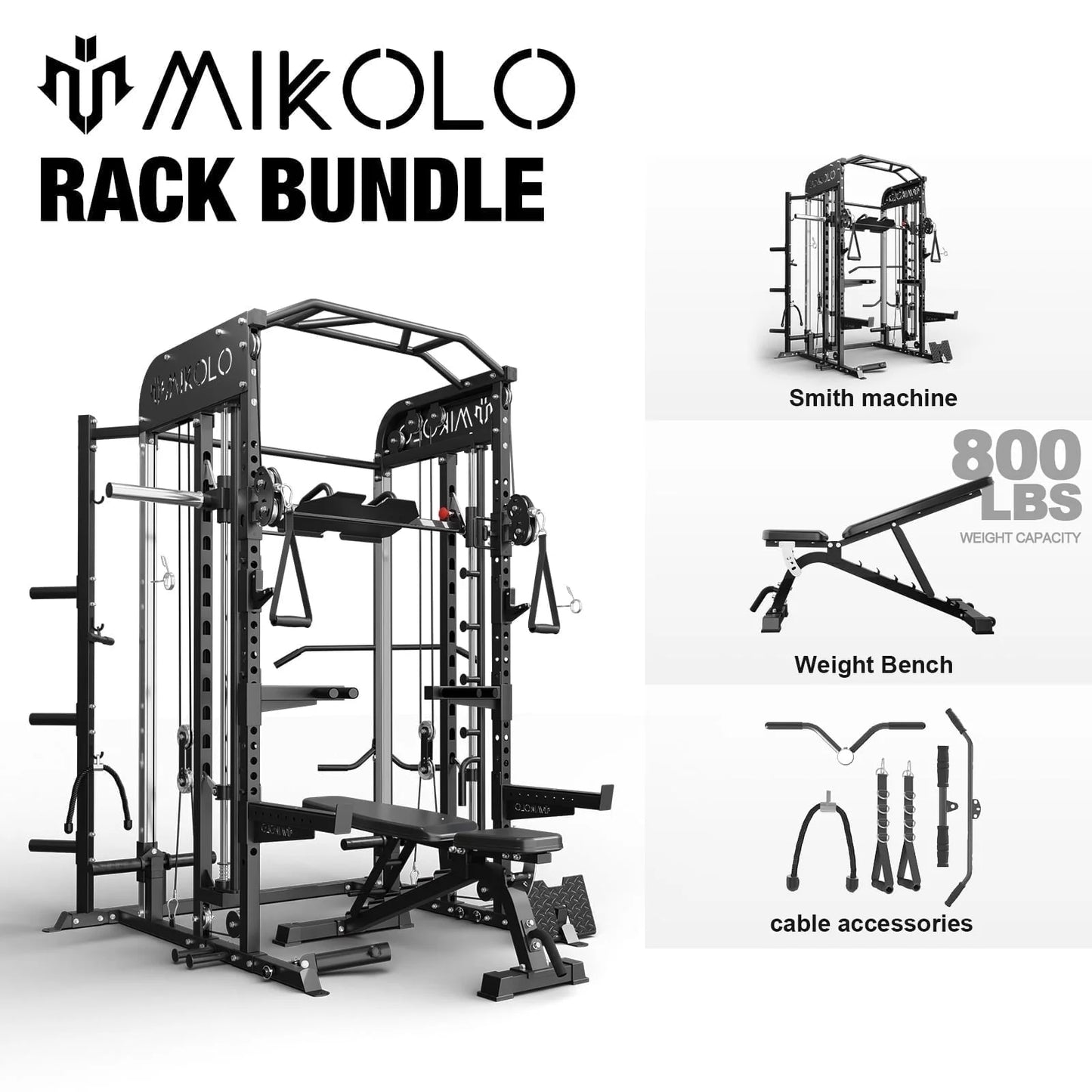 Smith Machine, All-In-One Power Rack Cage with Vertical Leg Press, 2000LBS Power Cage Squat Rack with Smith Bar, Dual Pulley Cable Crossover System for Home Gym with Weight Bench
